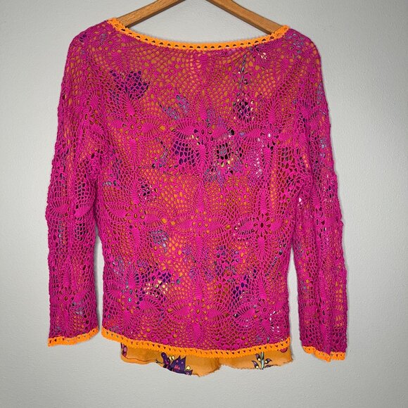 Rare‎ Gai Mattiolo Crochet Cardigan Size 12 Bold Color Y2K Boho Designer Italy - Picture 2 of 4
